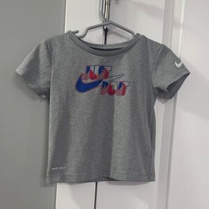 Toddler Nike Gray Short Sleeve Tee with Blue & Red 'Just Do It' Logo